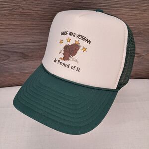 Gulf War Veteran & Proud Of It Hat Snapback Green Foam Mesh Eagle Trucker